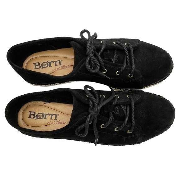 Born Black Suede Drilles Espadrille Lace-Up Loafer Spring Preppy Women’s Size 9 - Picture 3 of 16